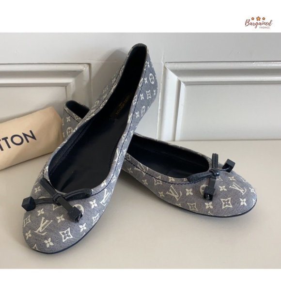 Authentic Louis Vuitton Blue Mini Lin Monogram Canvas Debbie Ballet Flats 6.5 - Picture 4 of 13